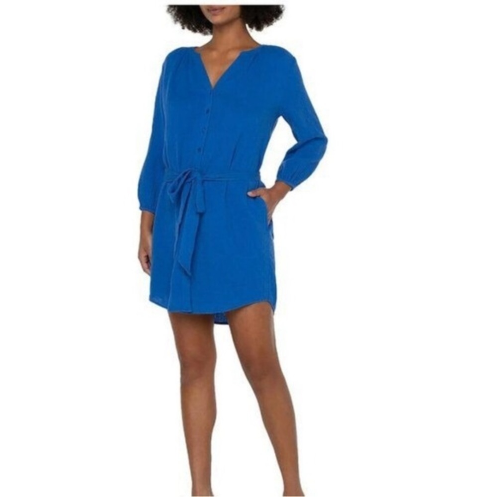 Liverpool Cobalt Blue Gazey Cotton Shirt Dress